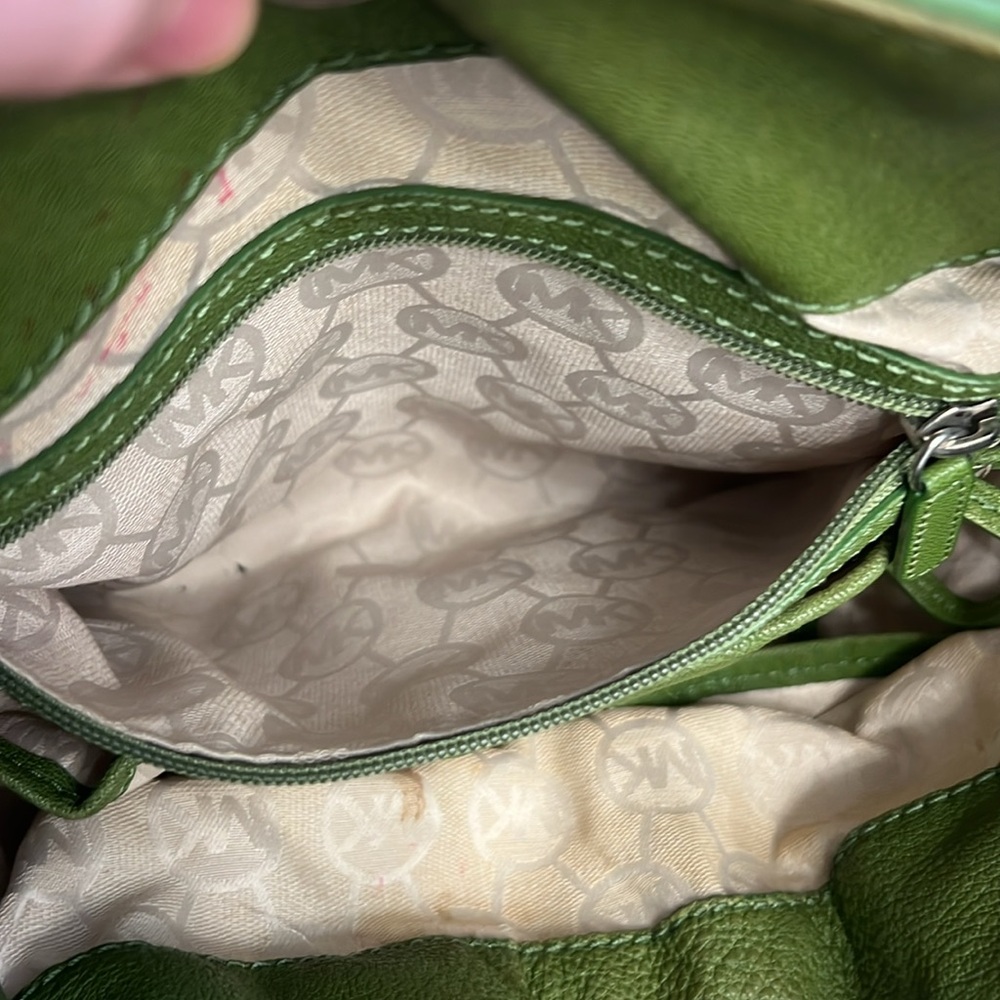 MICHAEL KORS HAMILTON Lime Green Pebble Leather White Silver Satchel Bag. Used - Picture 7 of 7
